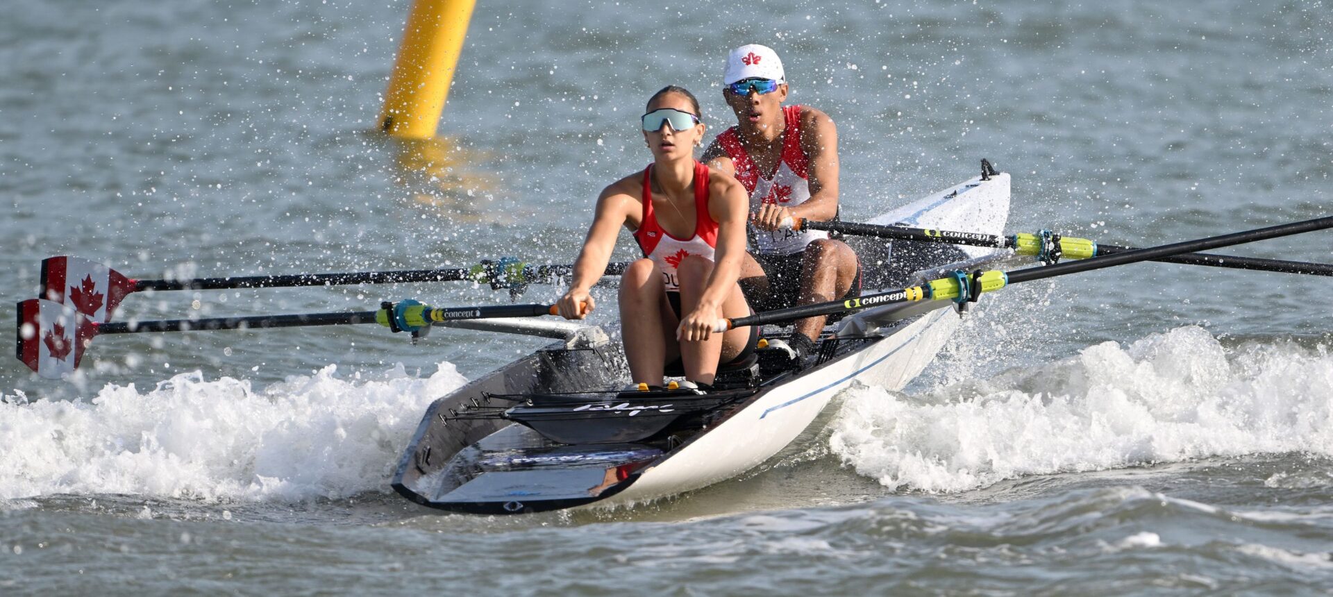 Canadian rowers on the sand at the 2023 World Rowing Beach Sprint Finals